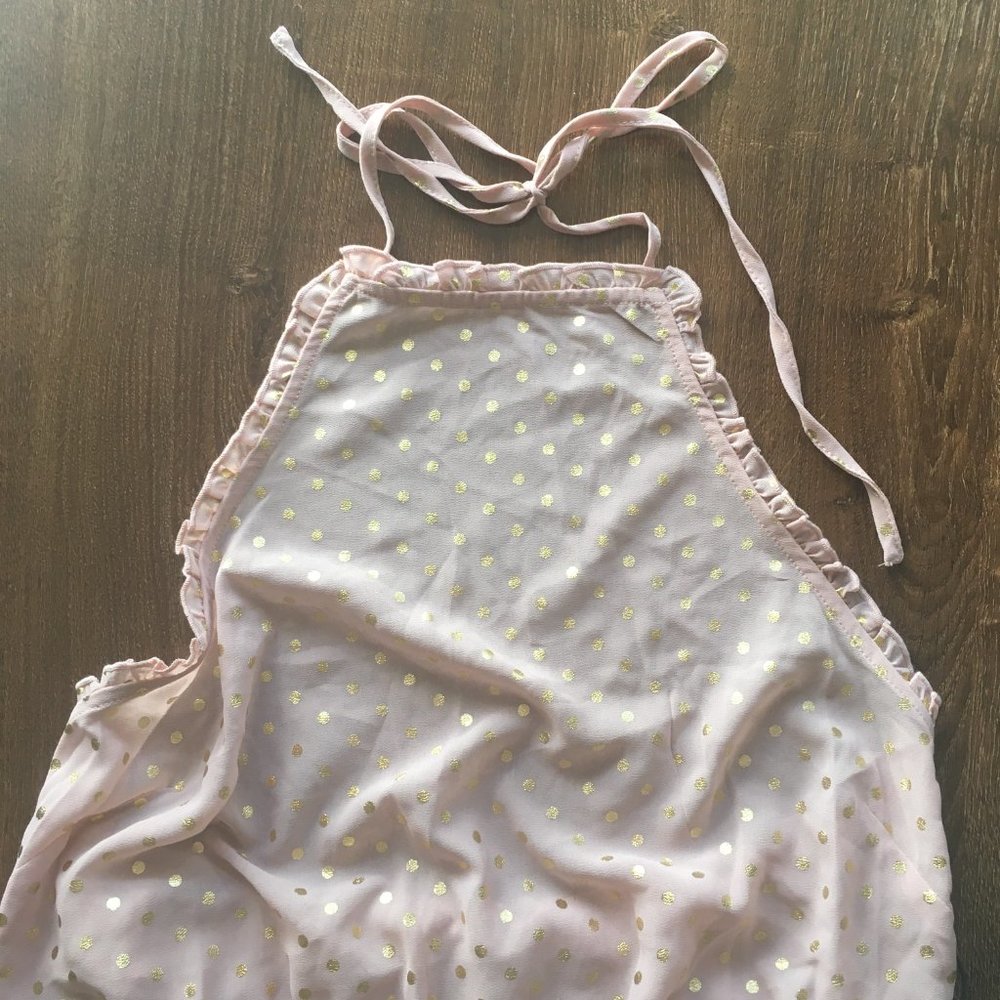 Blush Pink & Gold Polka Dot Swim Cover Up Halter Romper